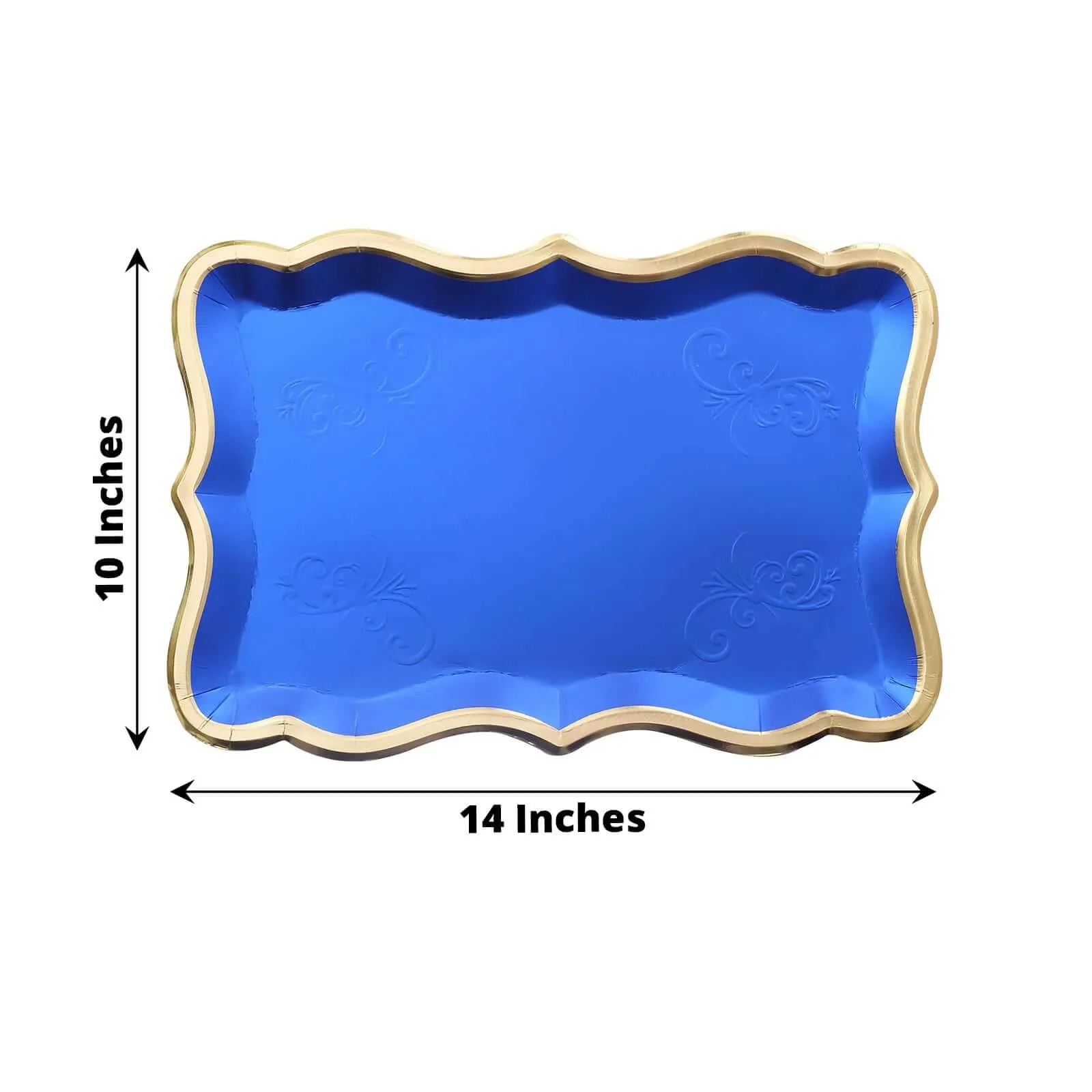 10 Pack Elegant Royal Blue Gold Rim Heavy Duty Paper Serving Trays, 400 GSM Disposable Rectangular Party Platters - 14"x10"