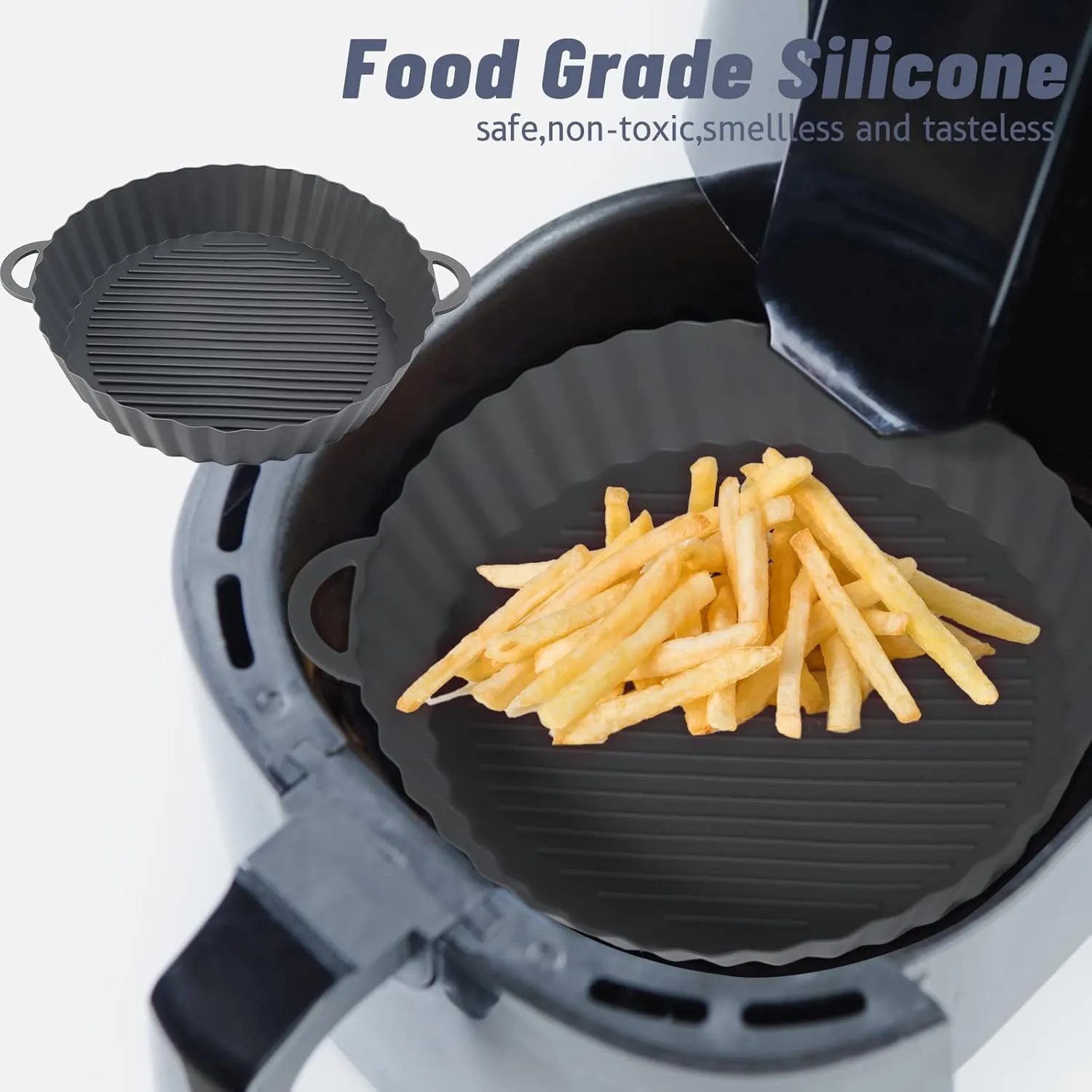 2 Pcs Air Fryer Silicone Liner, Heat-Resistant Round Airfryer Basket Tray for Oven Microwave
