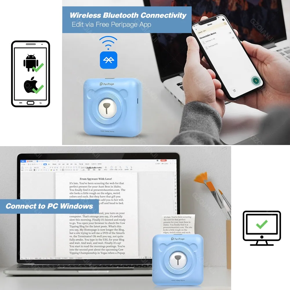 A6 Portable Thermal Photo Printer Mini Pocket Label Sticker