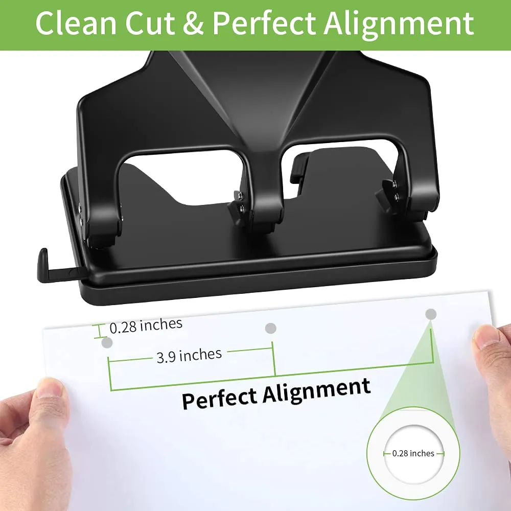 AFMAT Heavy Duty Reduced Effort, 40-Sheet 3-Hole, 3-Ring Metal Paper Punch with Chip Tray