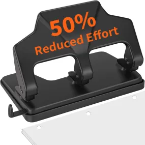 AFMAT Heavy Duty Reduced Effort, 40-Sheet 3-Hole, 3-Ring Metal Paper Punch with Chip Tray
