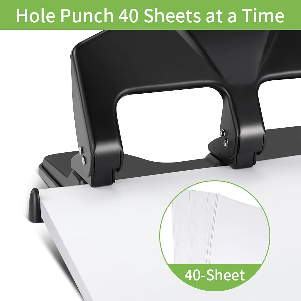AFMAT Heavy Duty Reduced Effort, 40-Sheet 3-Hole, 3-Ring Metal Paper Punch with Chip Tray