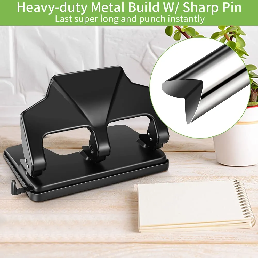 AFMAT Heavy Duty Reduced Effort, 40-Sheet 3-Hole, 3-Ring Metal Paper Punch with Chip Tray