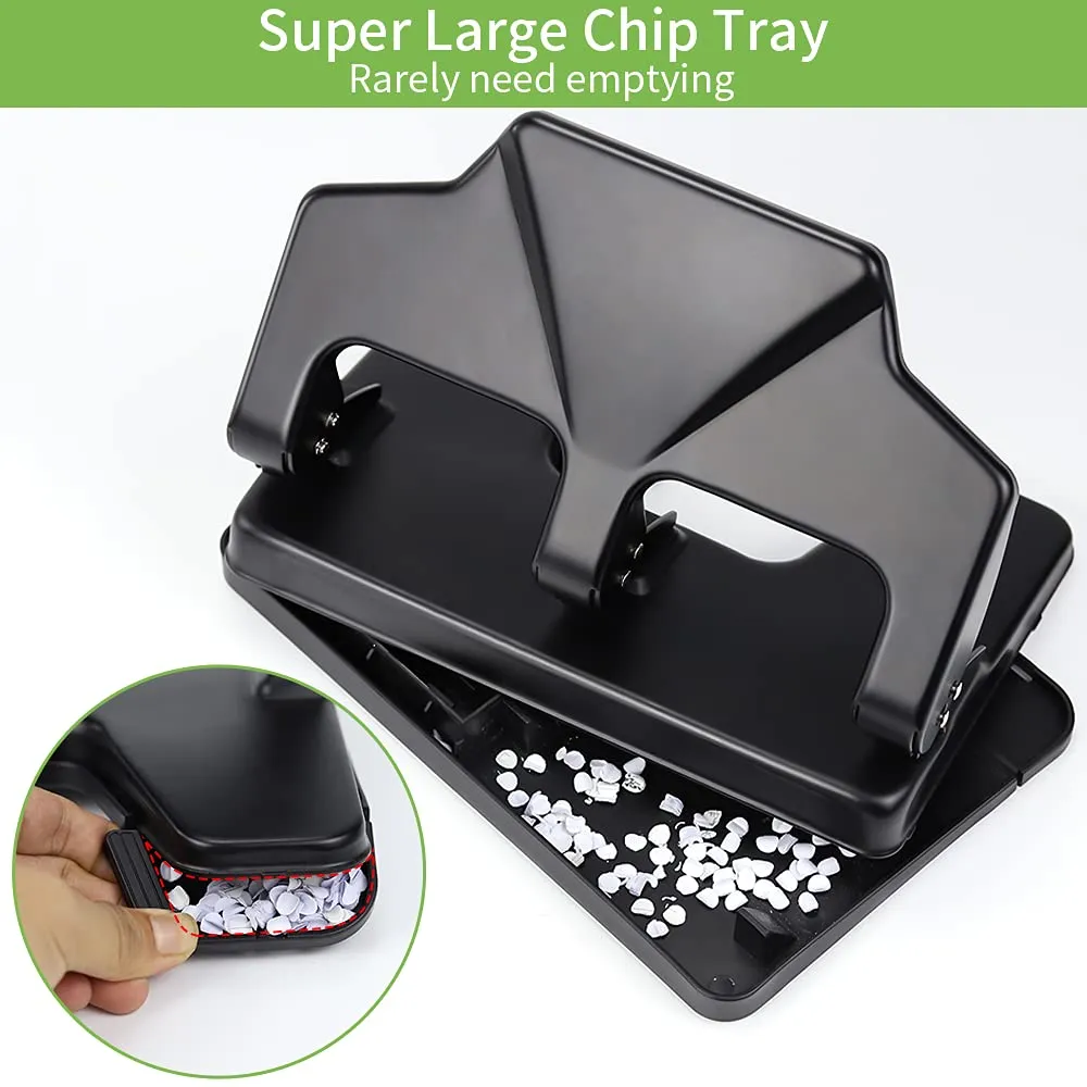 AFMAT Heavy Duty Reduced Effort, 40-Sheet 3-Hole, 3-Ring Metal Paper Punch with Chip Tray