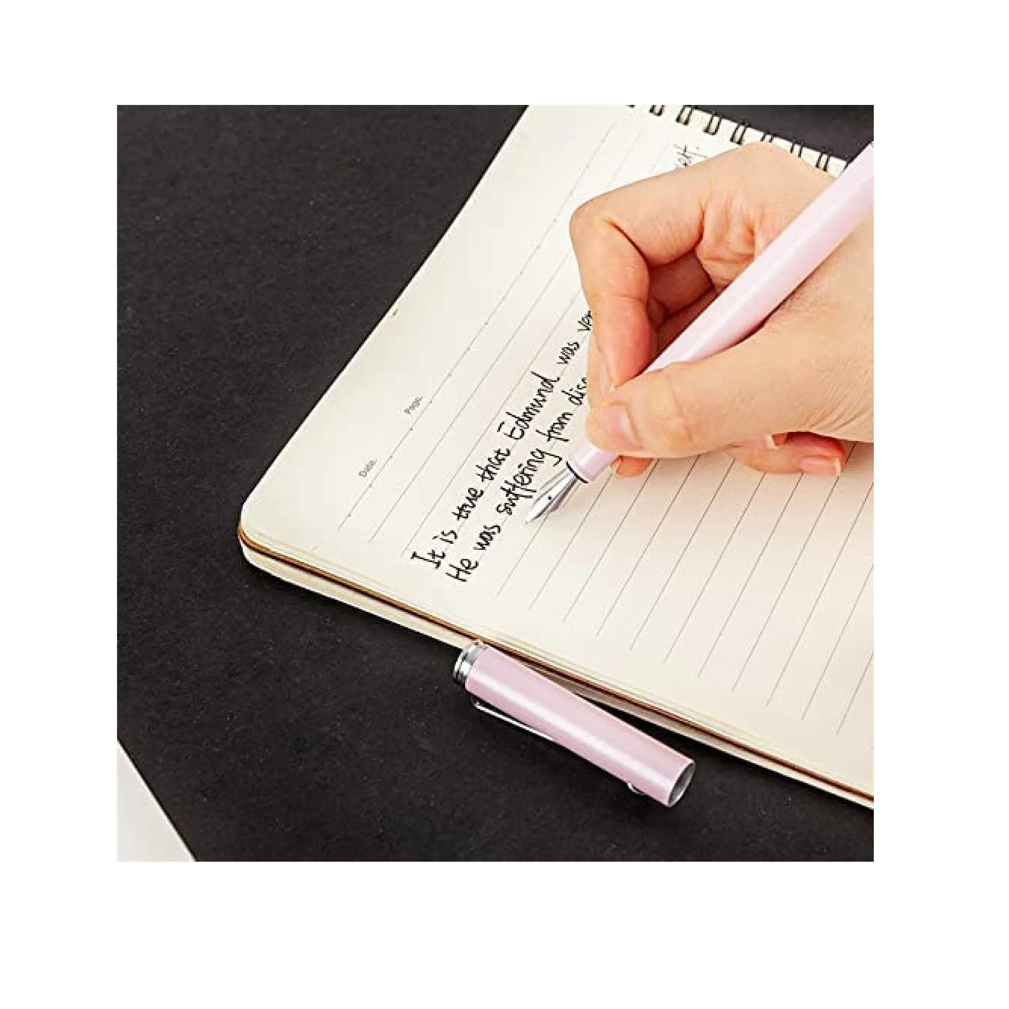AIHAO Refillable Fountain Pen | Fine Point | Metal Fountain Pen with Gift Box | Black Ink | 2 Ink Cartridges in one Set | Pearl Pink