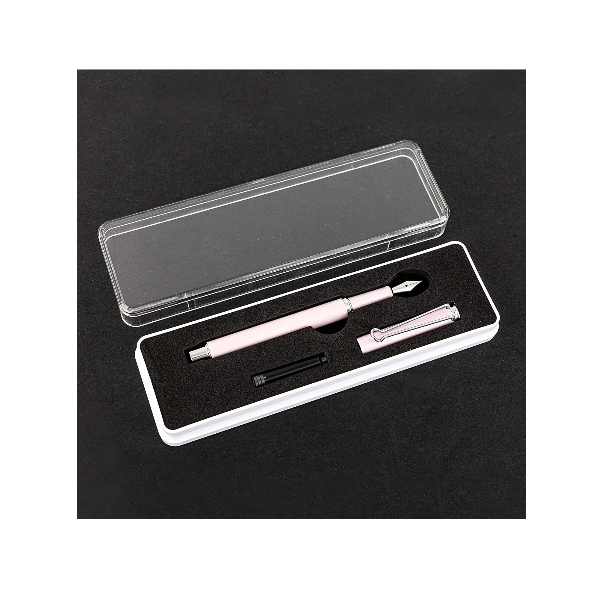 AIHAO Refillable Fountain Pen | Fine Point | Metal Fountain Pen with Gift Box | Black Ink | 2 Ink Cartridges in one Set | Pearl Pink