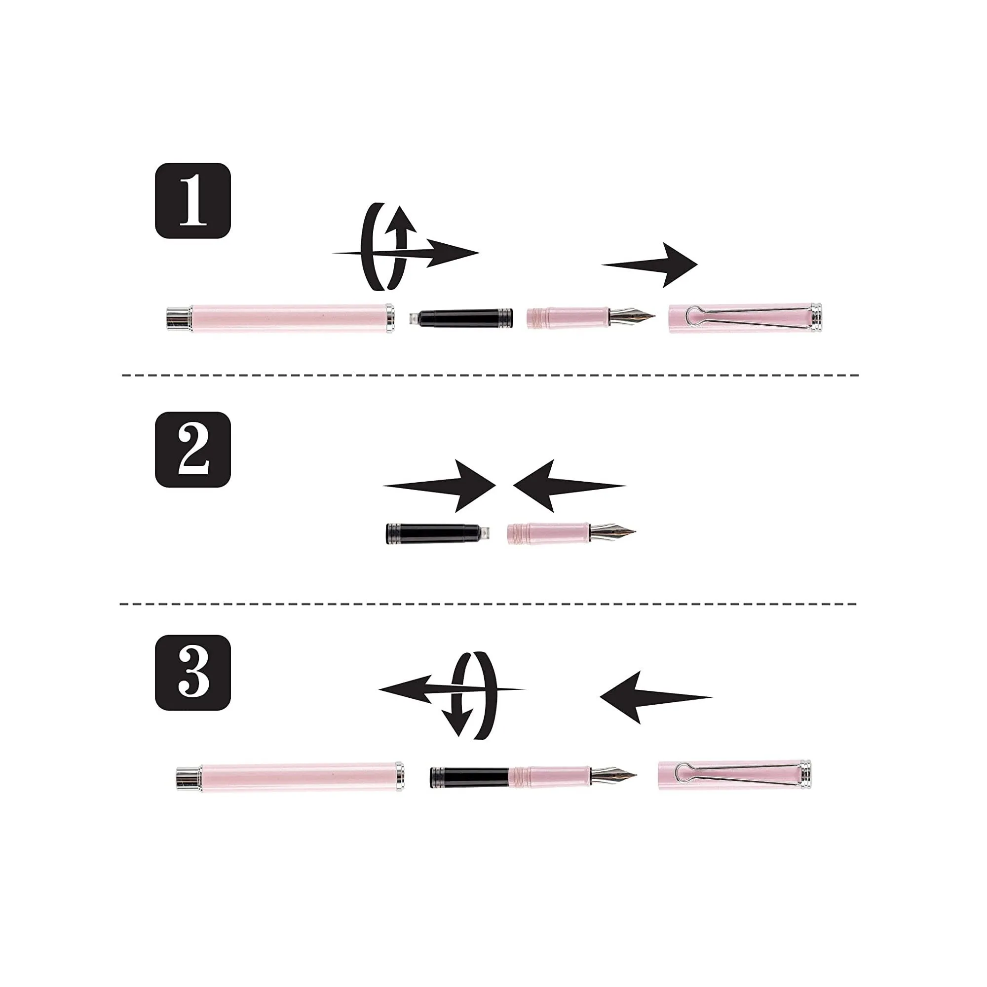AIHAO Refillable Fountain Pen | Fine Point | Metal Fountain Pen with Gift Box | Black Ink | 2 Ink Cartridges in one Set | Pearl Pink