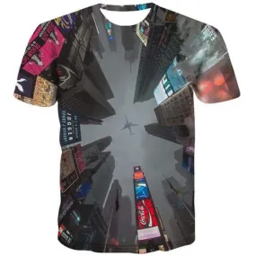 Aircraft T-shirt Men Refraction Tshirt Anime City Tshirts Novelty Harajuku Tshirt Printed Gothic T shirts Funny Short Sleeve