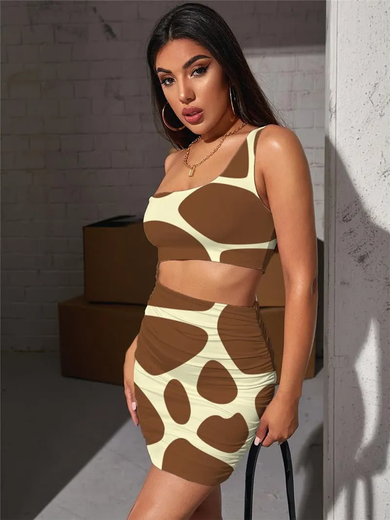 Animal Dress Women Giraffe Hollow out Dresses Brindle Halter Sleeveless Psychedelic Vestido Sexy