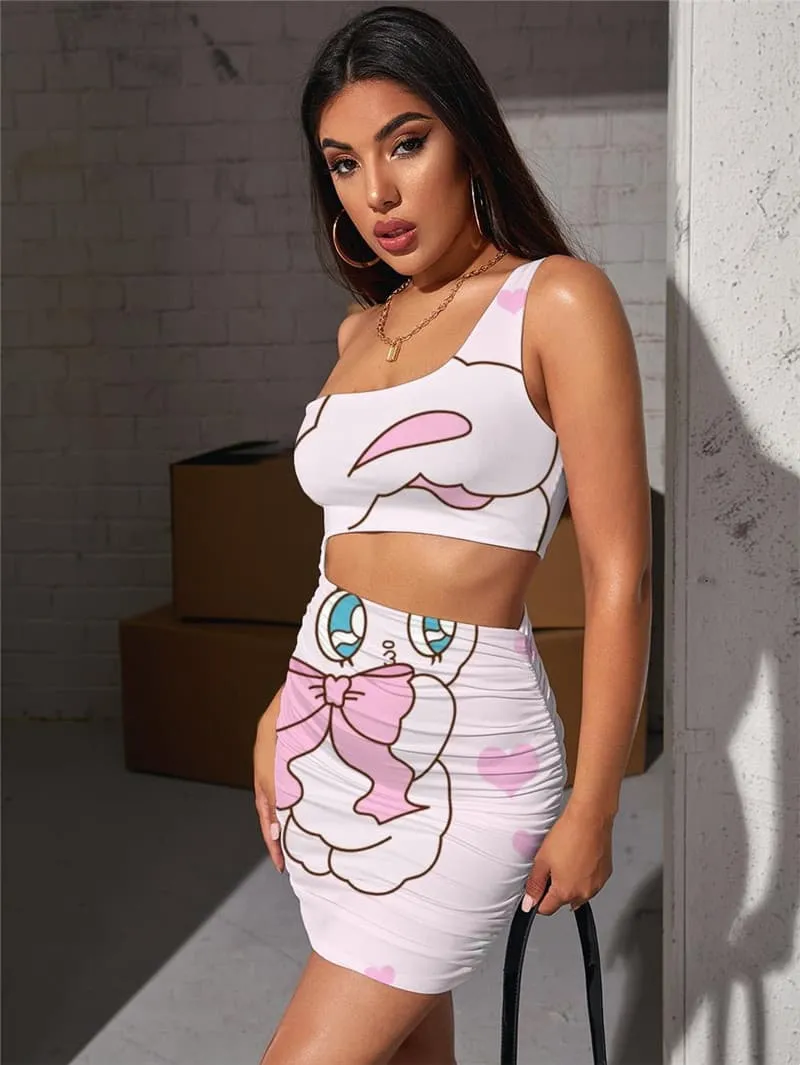 Animal Dresses Women Rabbit Pleating Lovely 3d Print Harajuku Hollow out Dresses