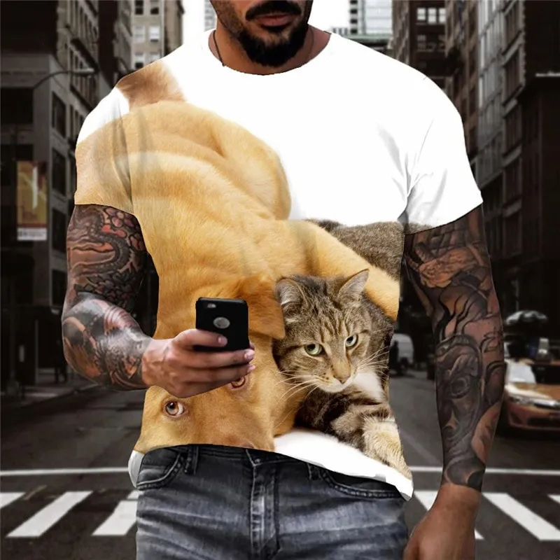 animal shirt Casual shirt 3D docile pets men Cool art costume cat and dog
