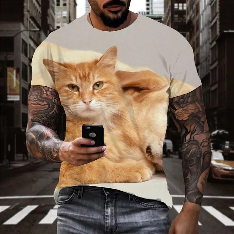 animal shirt Cool docile pets Casual art costume cat and dog men