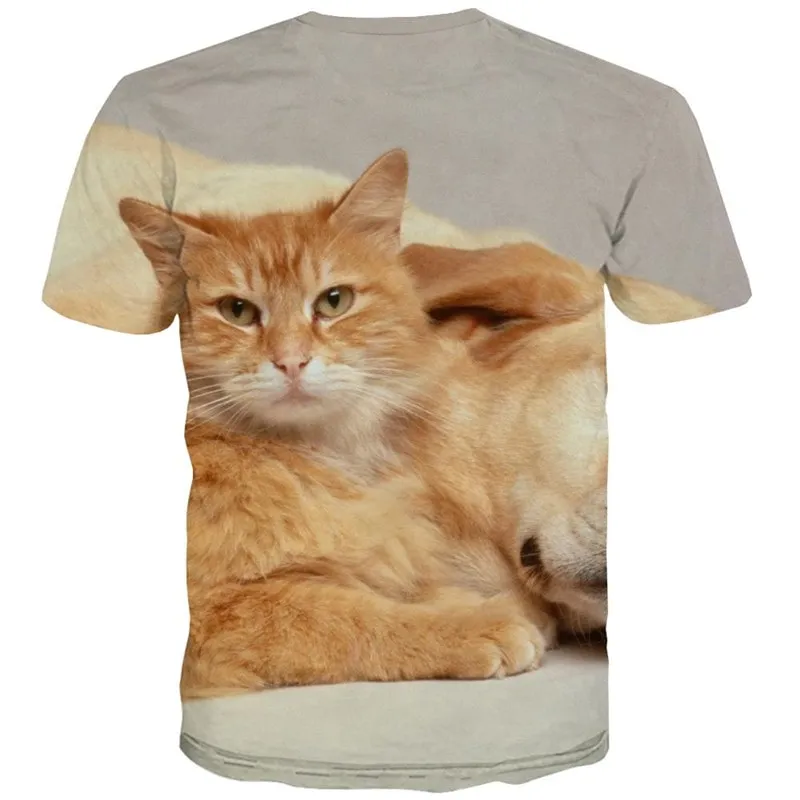 animal shirt Cool docile pets Casual art costume cat and dog men