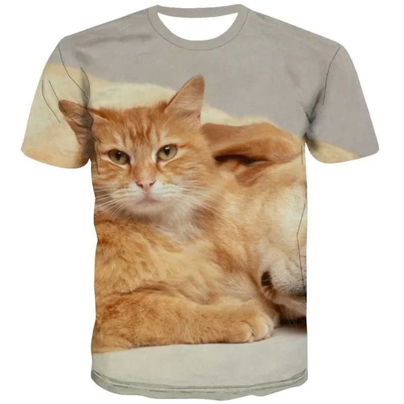 animal shirt Cool docile pets Casual art costume cat and dog men