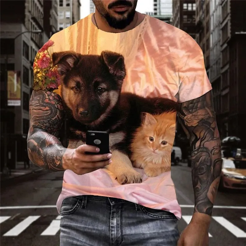 animal shirt docile pets tee shirt cat and dog Cool art costume men