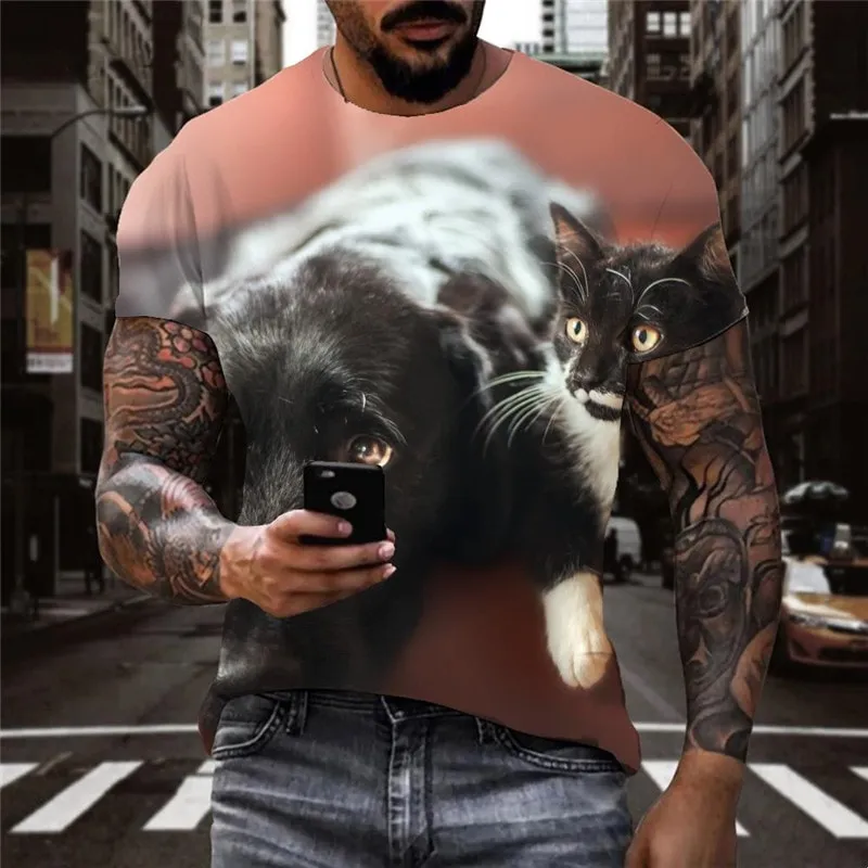 animal shirt Funny 3D t shirt docile pets Cool art costume cat and dog men