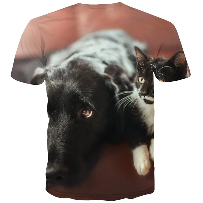 animal shirt Funny 3D t shirt docile pets Cool art costume cat and dog men