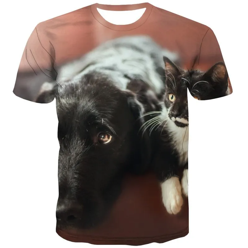 animal shirt Funny 3D t shirt docile pets Cool art costume cat and dog men