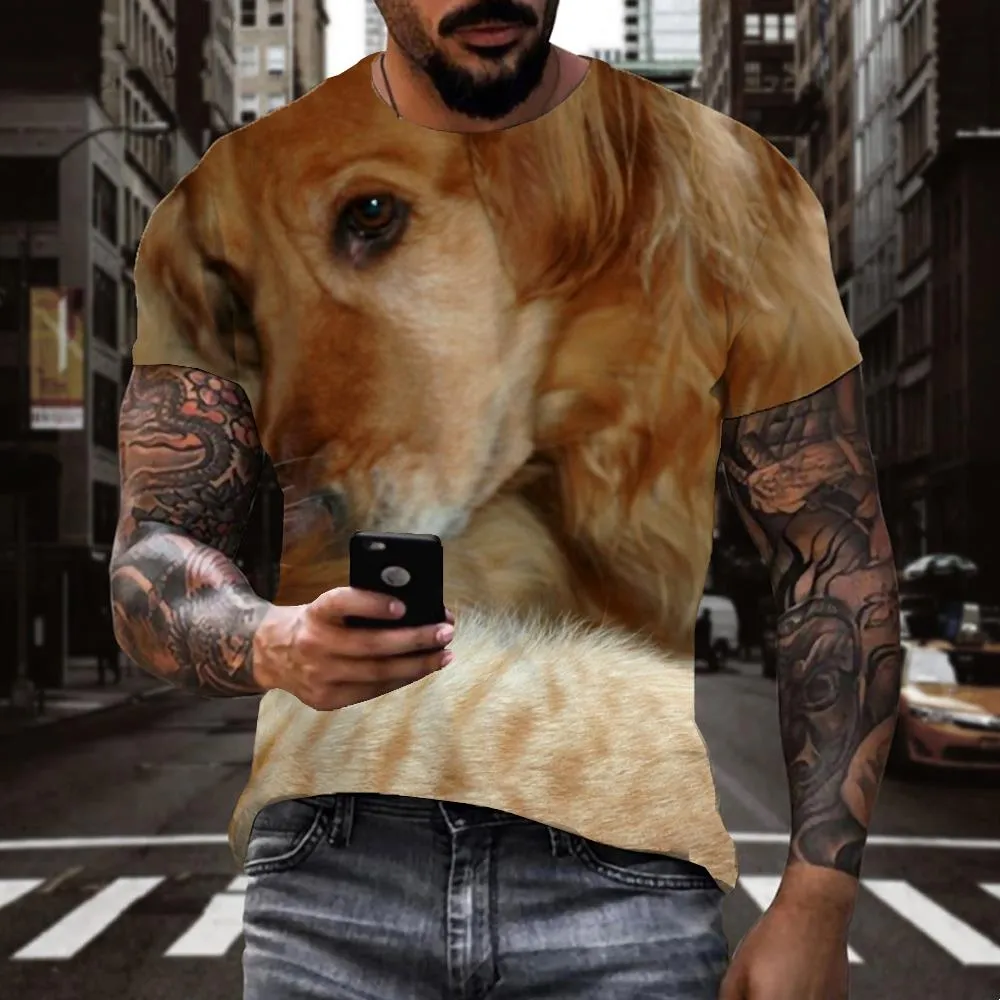 animal shirtCool docile petsCasual art costume cat and dog men