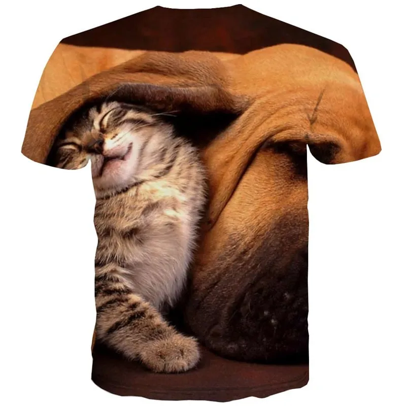 animal t shirt Casual docile pets Casual cat and dog art costume men