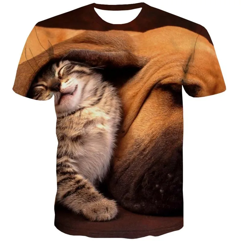 animal t shirt Casual docile pets Casual cat and dog art costume men