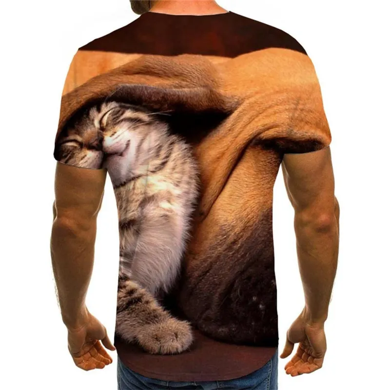 animal t shirt Casual docile pets Casual cat and dog art costume men