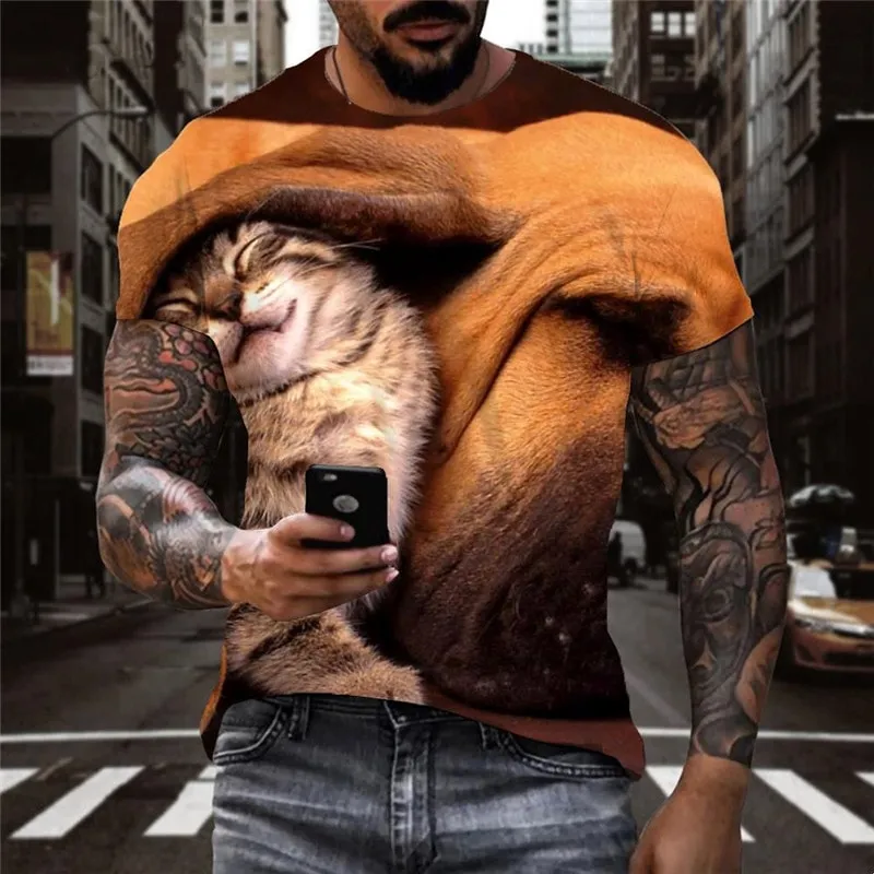 animal t shirt Casual docile pets Casual cat and dog art costume men