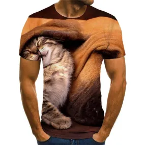 animal t shirt Casual docile pets Casual cat and dog art costume men