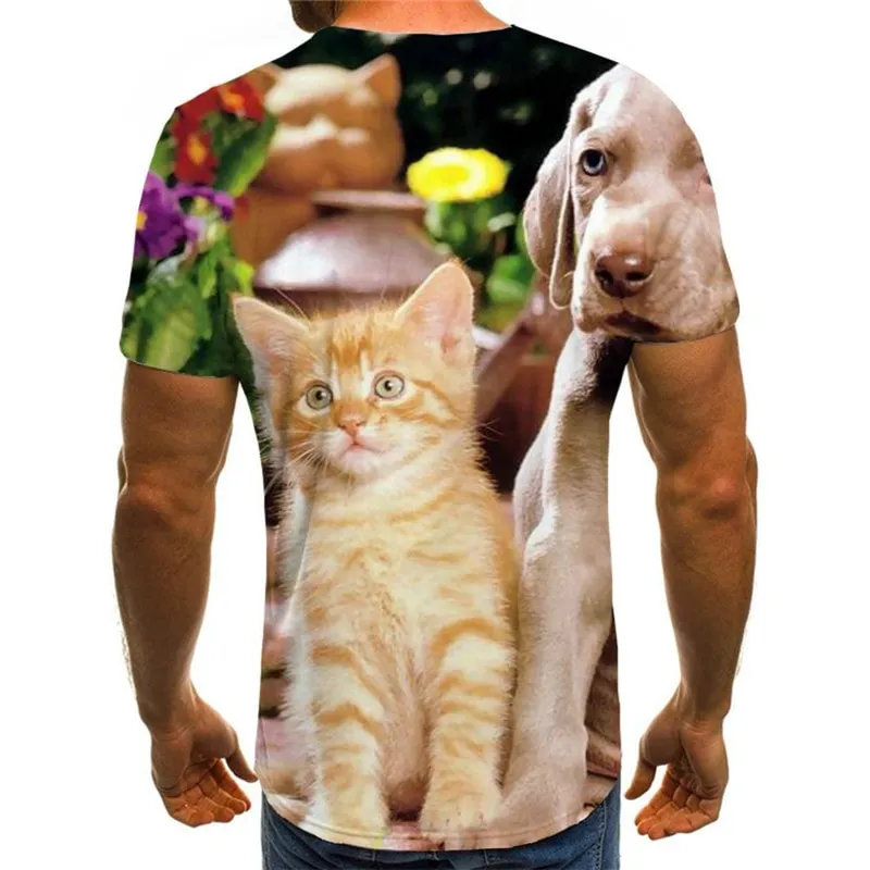 animal t shirt docile pets top tee men art costume Cool cat and dog