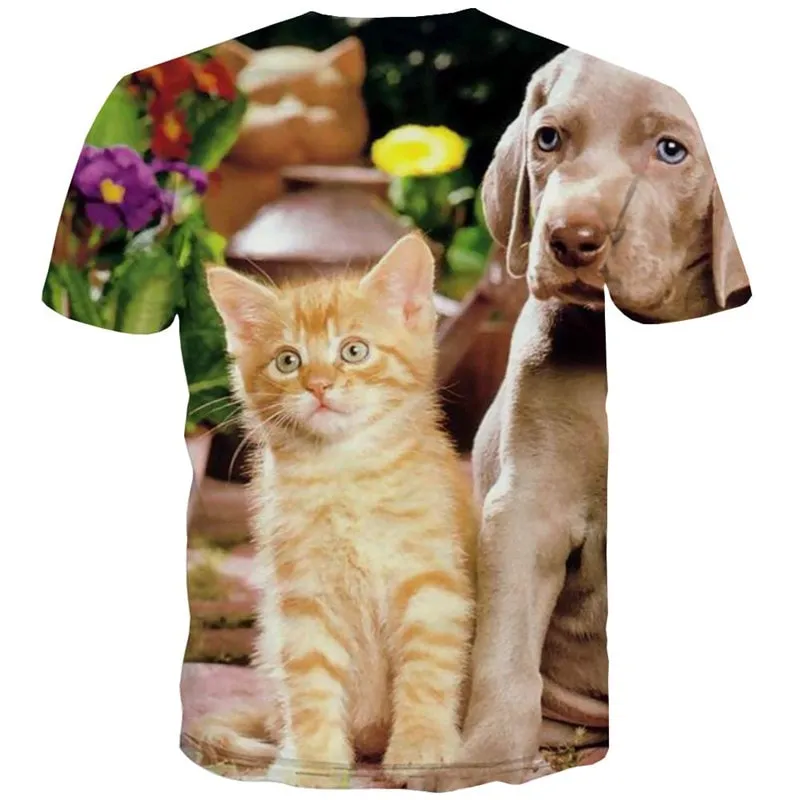 animal t shirt docile pets top tee men art costume Cool cat and dog