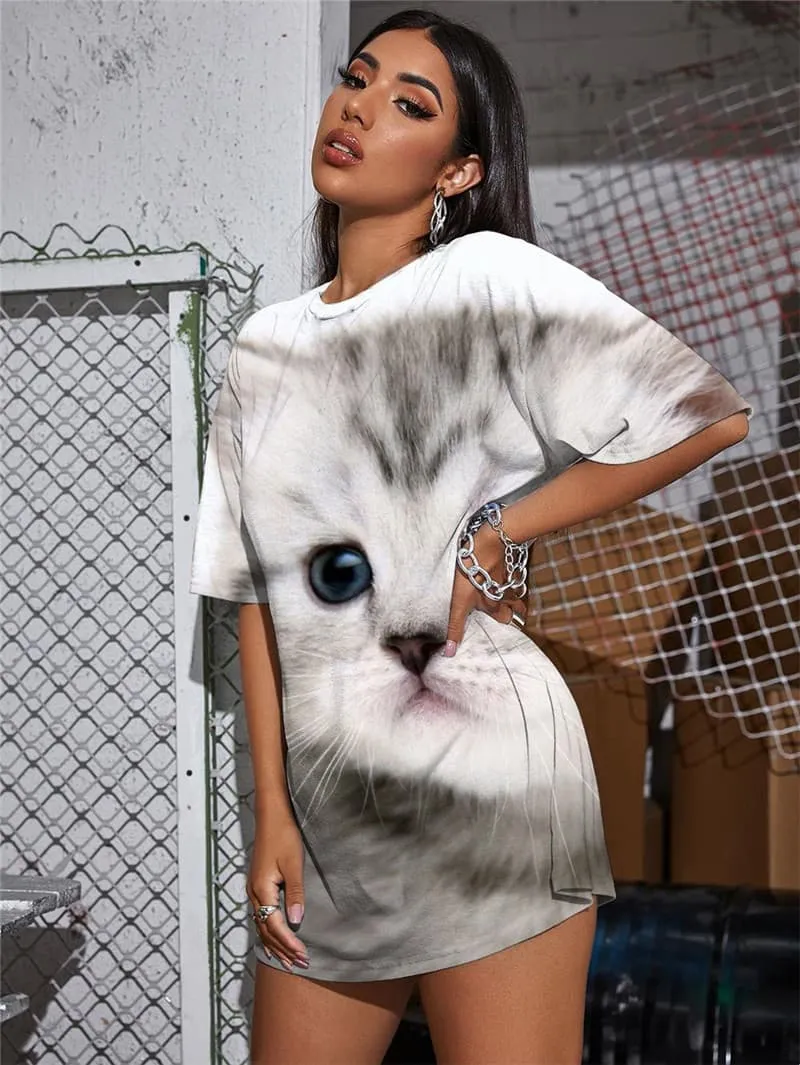 Animal T-shirt Women Cat Gothic Lovely Summer Harajuku T-shirts 3d