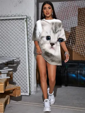 Animal T-shirt Women Cat Gothic Lovely Summer Harajuku T-shirts 3d
