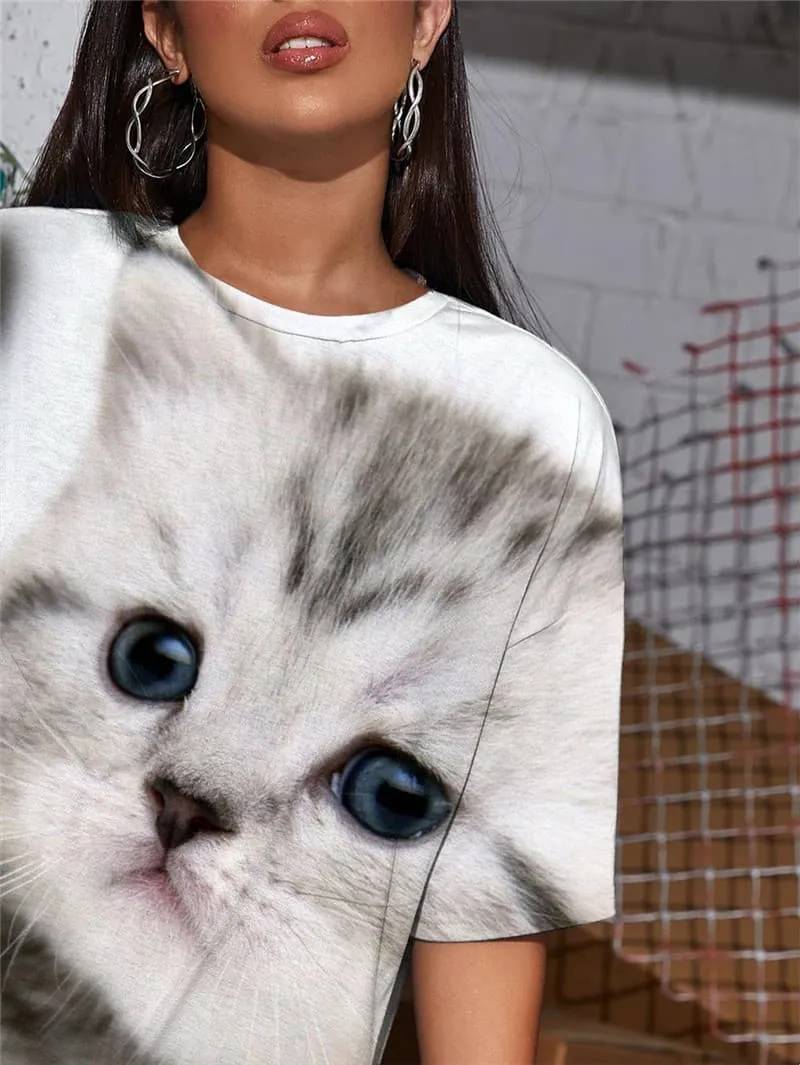 Animal T-shirt Women Cat Gothic Lovely Summer Harajuku T-shirts 3d