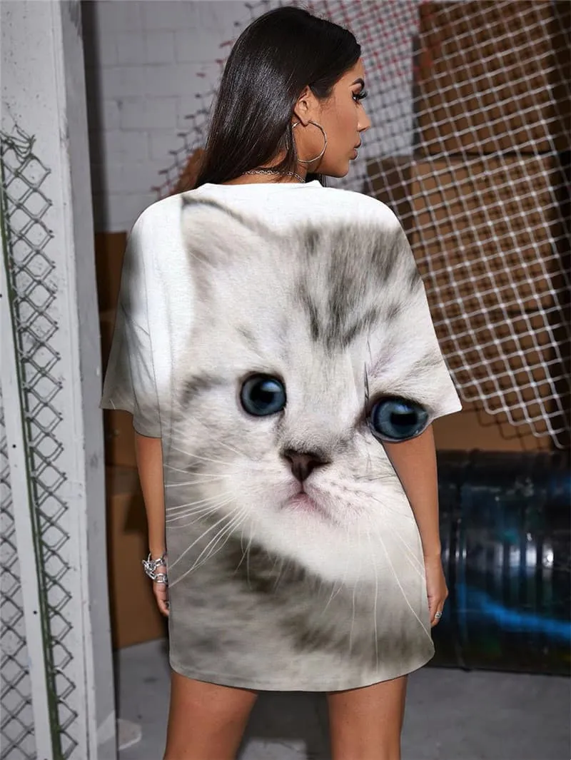 Animal T-shirt Women Cat Gothic Lovely Summer Harajuku T-shirts 3d