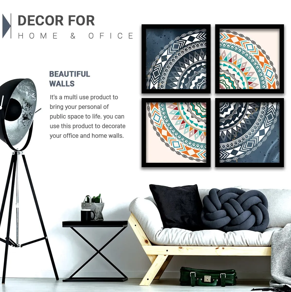 Avni Creations Mandala Art Painting with Frame For Living Room, Bedroom, Office/Mandala Art Wall Frames For Room Decor/Home Decoration Item (11 x 11 inch,Set of 4)