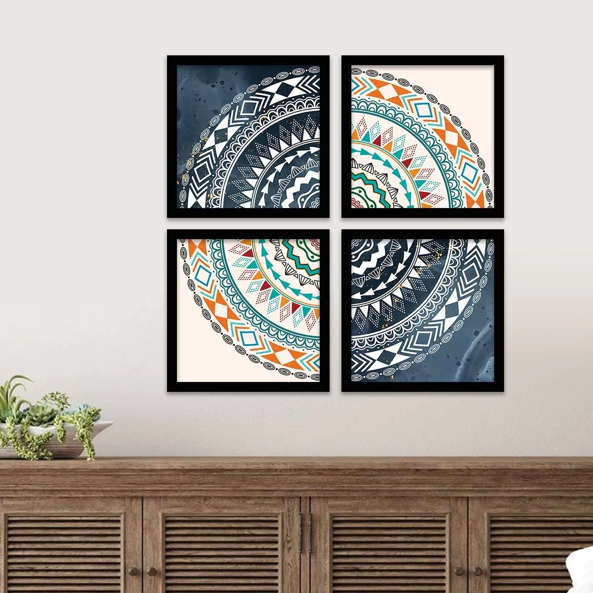 Avni Creations Mandala Art Painting with Frame For Living Room, Bedroom, Office/Mandala Art Wall Frames For Room Decor/Home Decoration Item (11 x 11 inch,Set of 4)