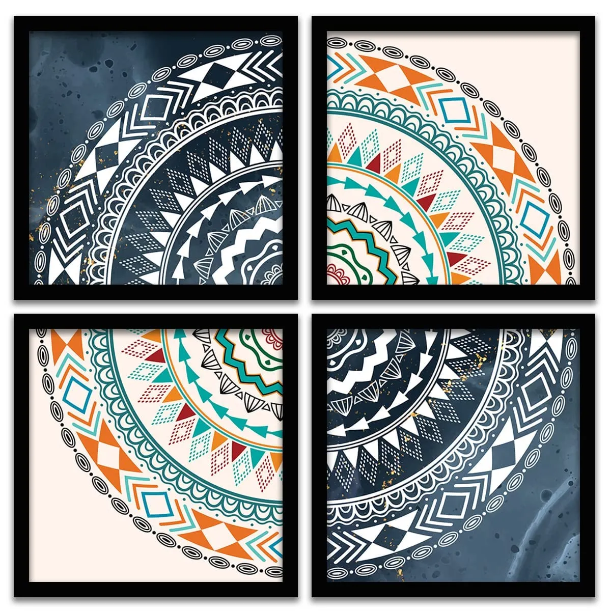 Avni Creations Mandala Art Painting with Frame For Living Room, Bedroom, Office/Mandala Art Wall Frames For Room Decor/Home Decoration Item (11 x 11 inch,Set of 4)