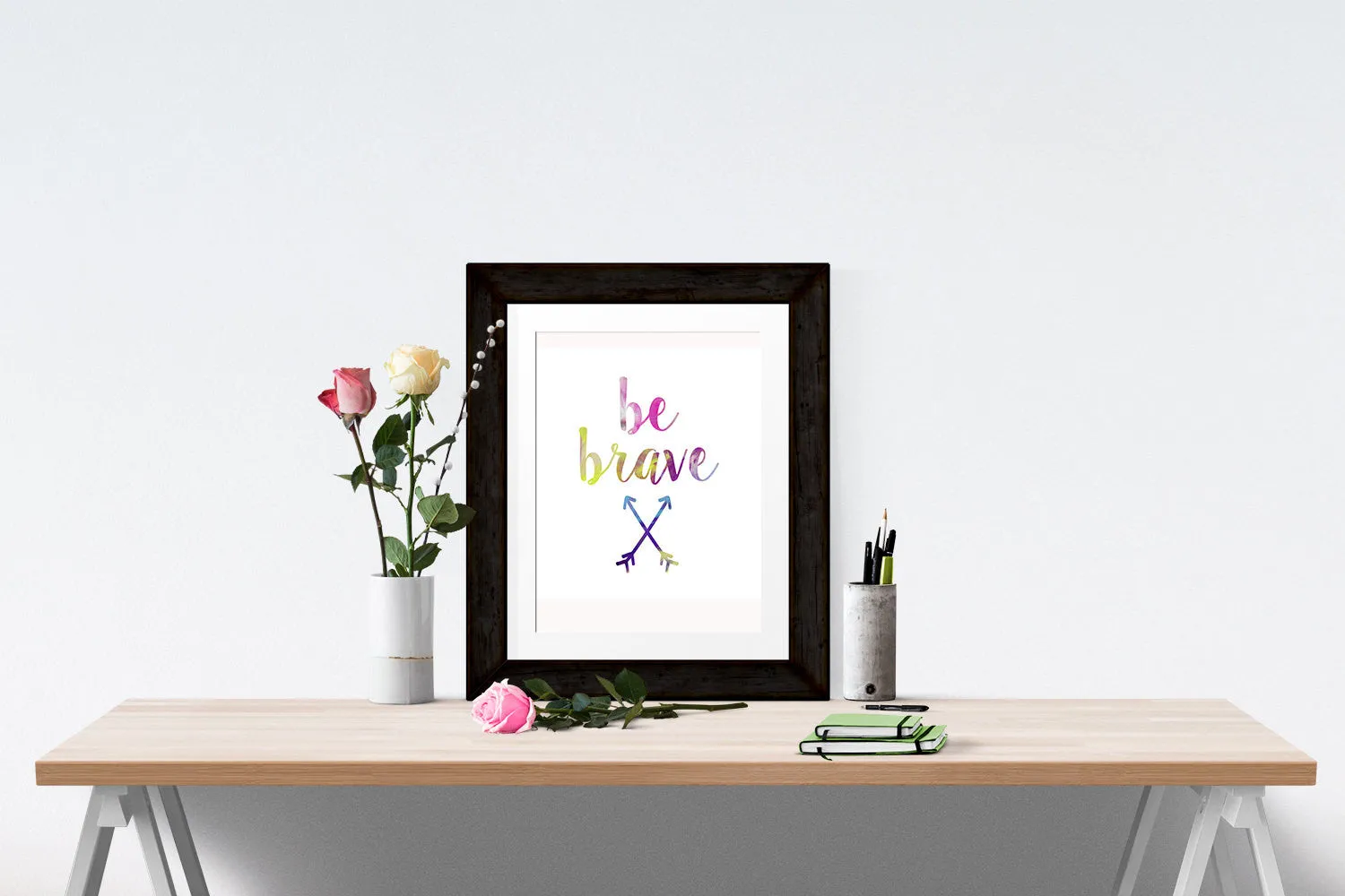 Be Brave Quote Watercolor and Black Text multiple files included INSTANT DOWNLOAD Print Printable Wall Art Water Color Arrow Print