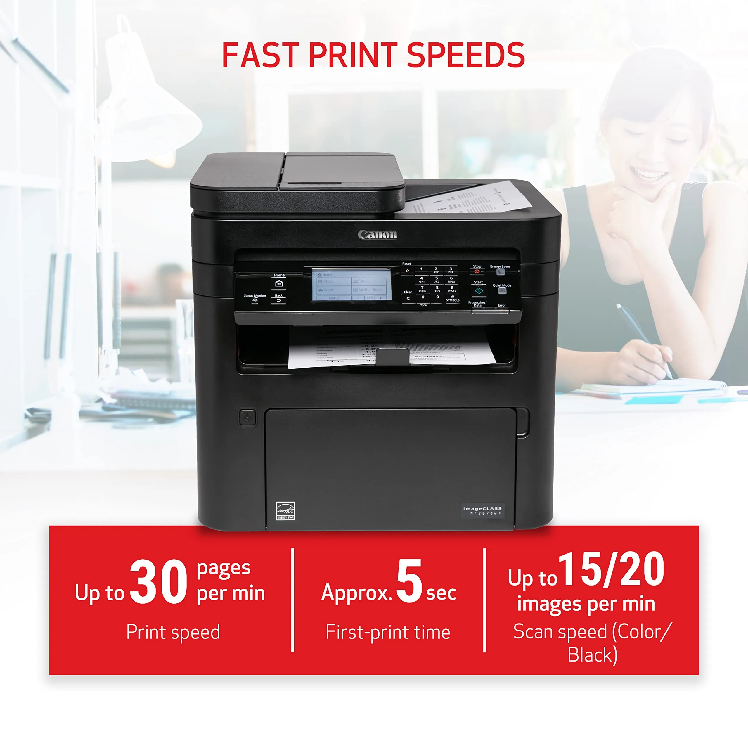 Canon imageCLASS MF267dw II - Wireless Monochrome Laser Printer, Print, Copy, Scan, Fax with Auto Document Feeder, Black, Works with Alexa