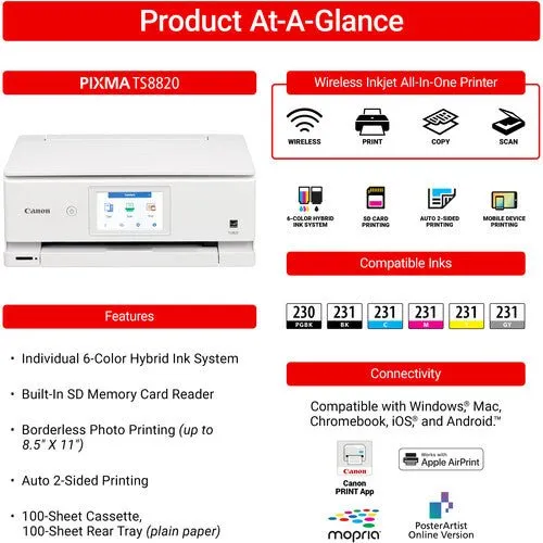Canon PIXMA TS8820 Wireless Home All-in-One Printer