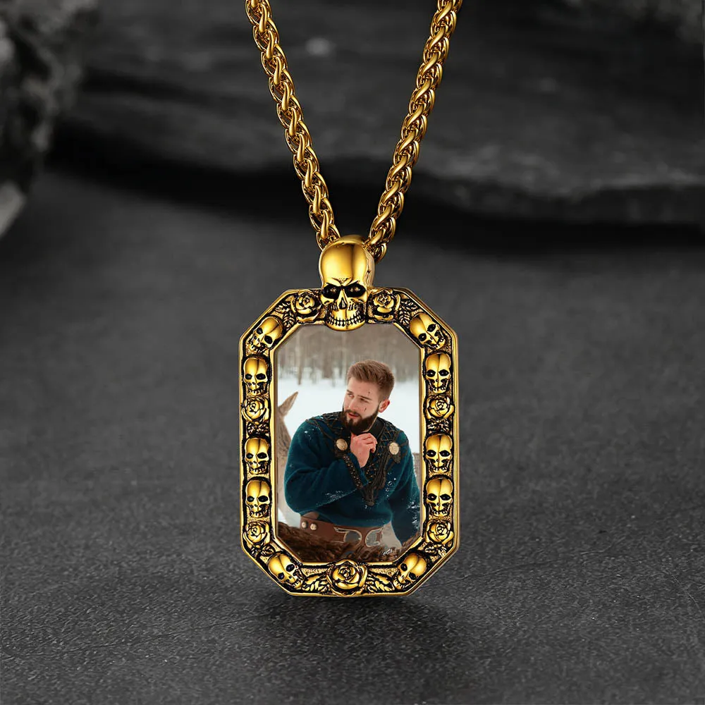 Customized Picture Dog Tag Necklace with Skull for Men Women