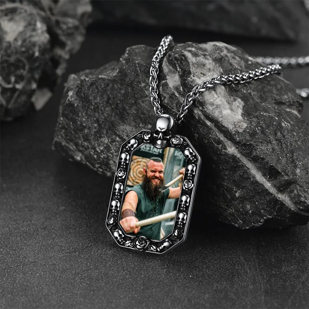 Customized Picture Dog Tag Necklace with Skull for Men Women