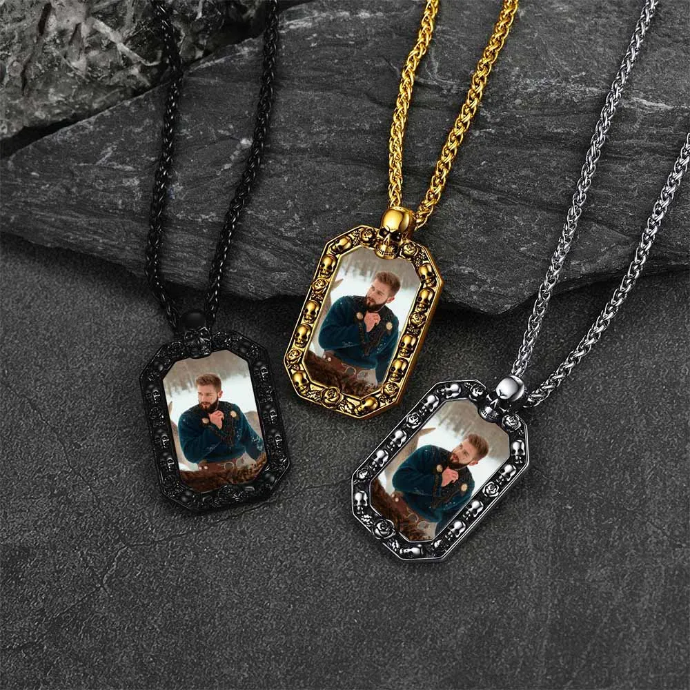 Customized Picture Dog Tag Necklace with Skull for Men Women
