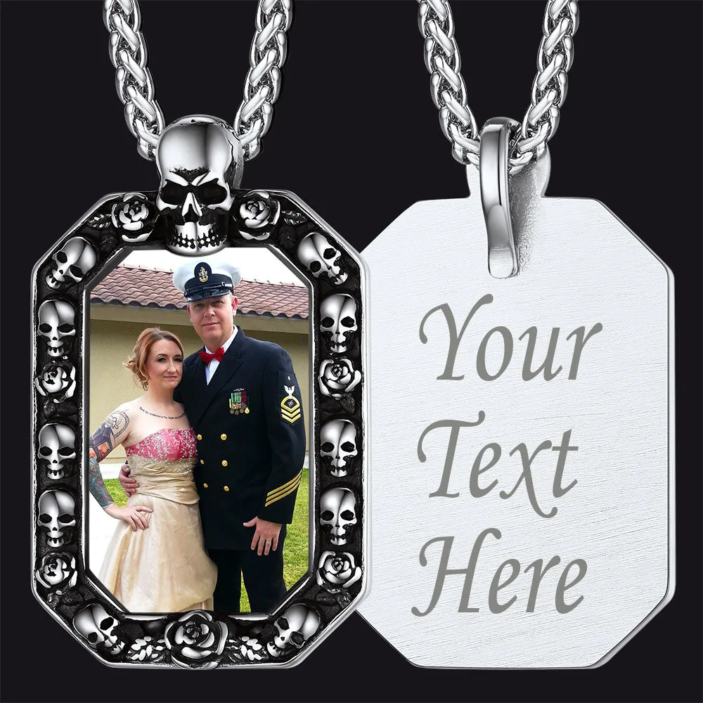 Customized Picture Dog Tag Necklace with Skull for Men Women