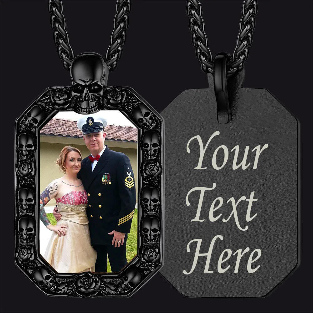 Customized Picture Dog Tag Necklace with Skull for Men Women