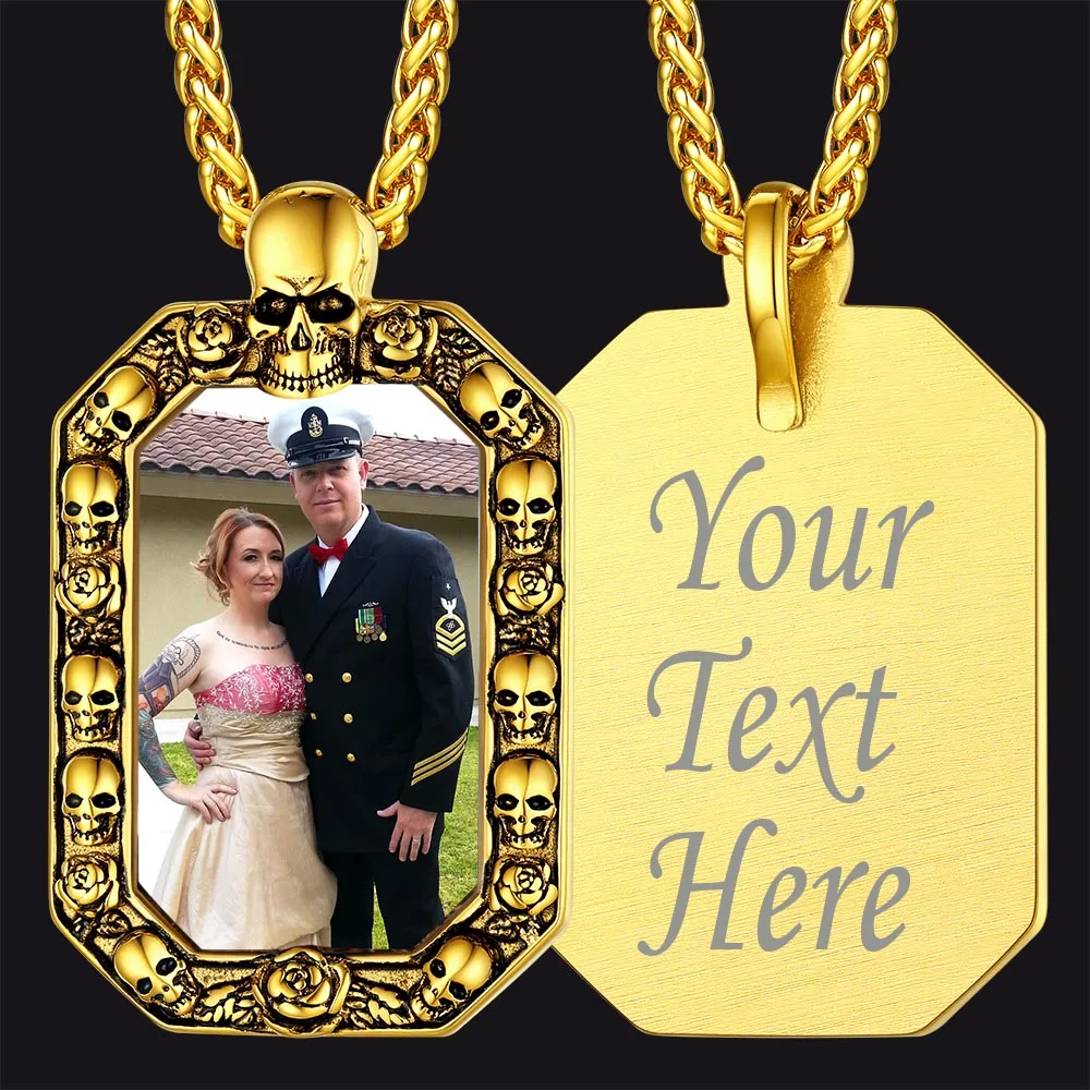Customized Picture Dog Tag Necklace with Skull for Men Women