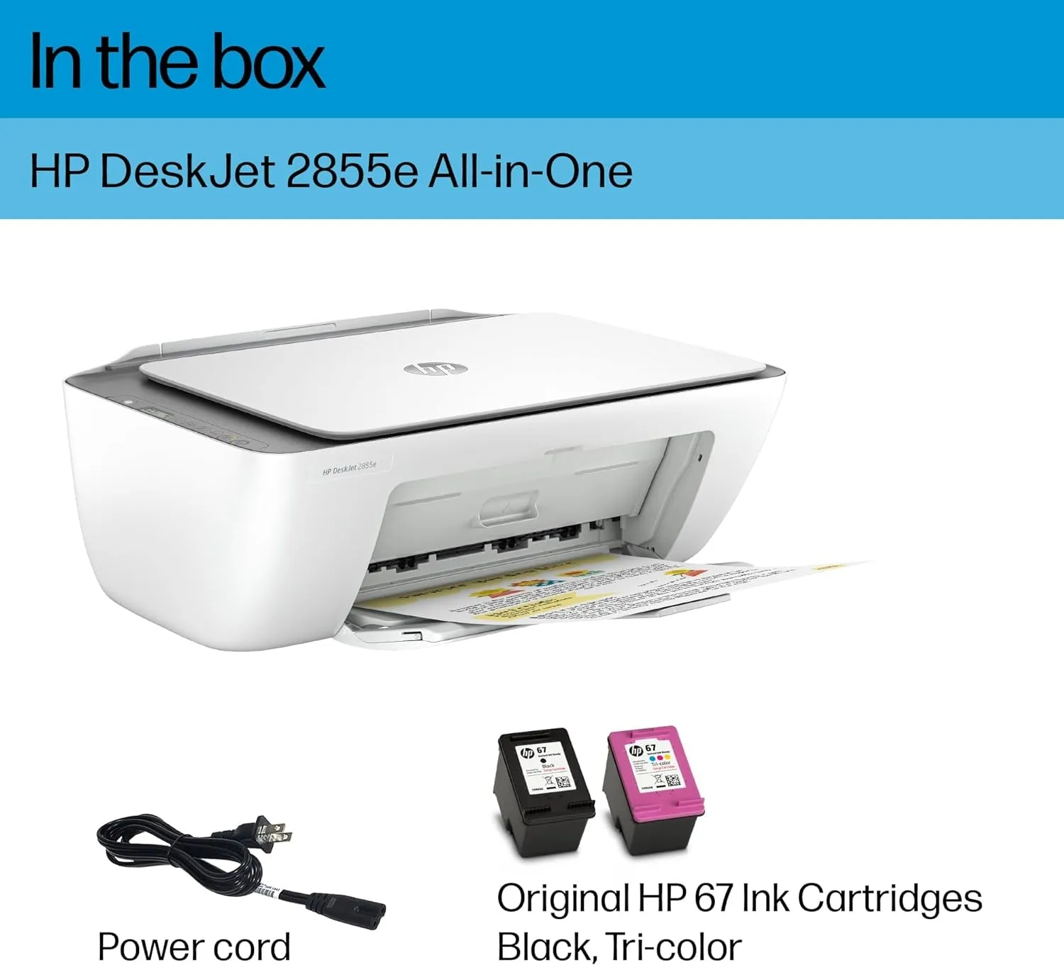 Deskjet 2855E Wireless All-In-One Color Inkjet Printer, Scanner, Copier, Best-For-Home, 3 Months of Ink Included (588S5A)