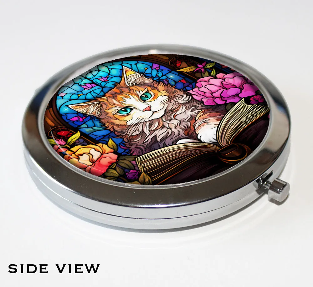 FAUX Stained Glass Tabby Cat and Book