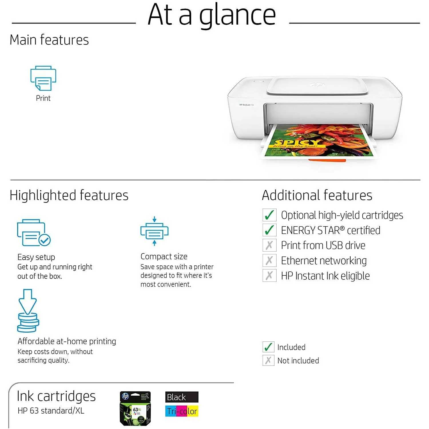 HP Deskjet 1112 Compact Printer (F5S23A) (Refurbished)