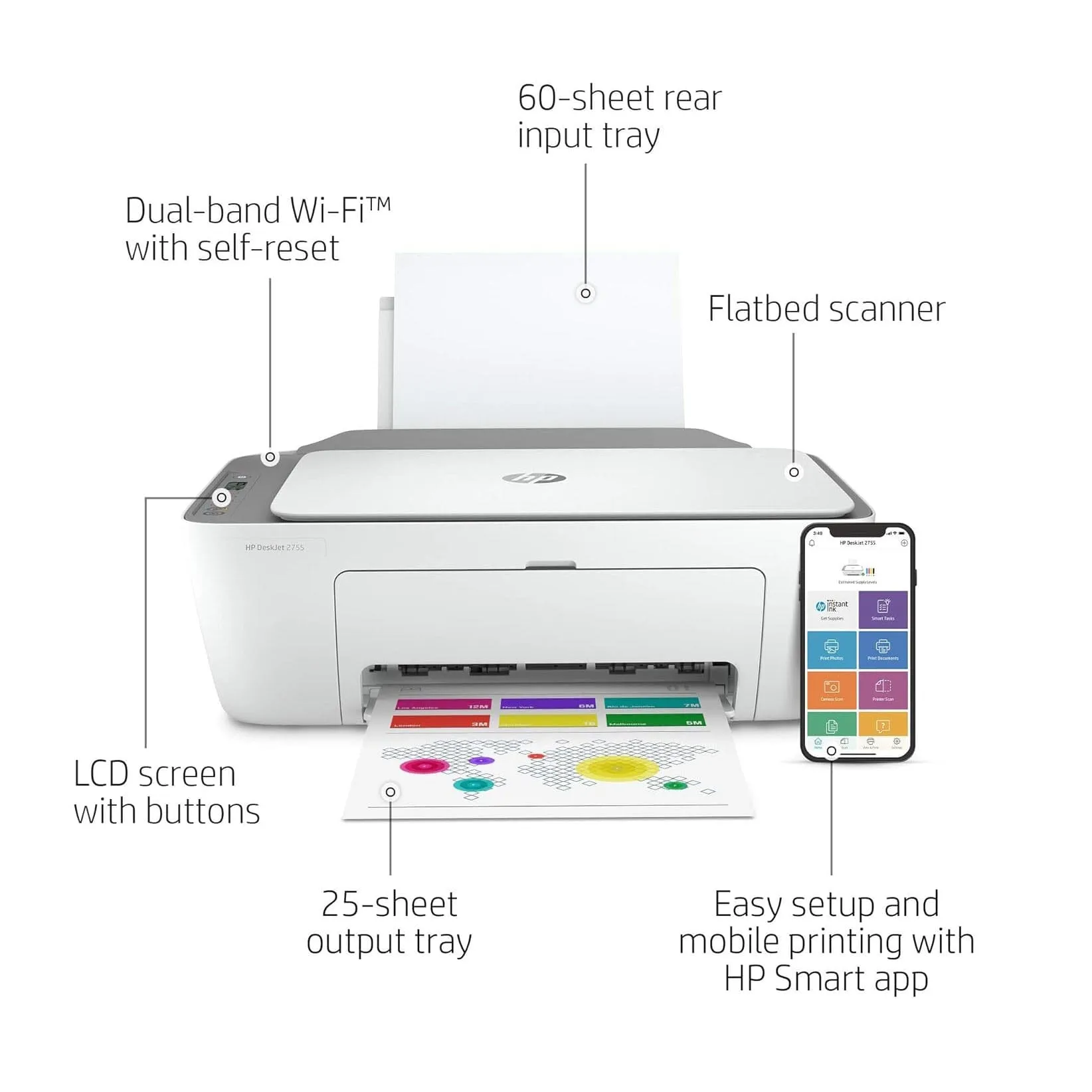 HP DeskJet 2755 All-in-One Inkjet Printer Scanner and Copier (Refurbished)